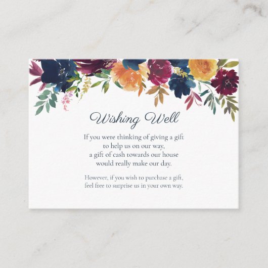Bright Waterverf Bloemen Wishing Well Bruiloft Informatiekaartje (Voorkant)