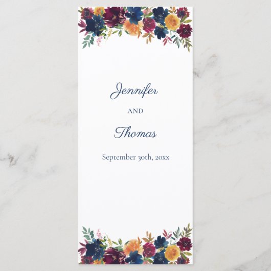 Bright Waterverf bloemenbruiloft Menu (Achterkant)