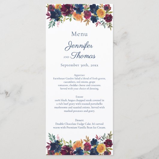Bright Waterverf bloemenbruiloft Menu (Voorkant)