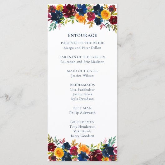Bright Waterverf bloemenbruiloft Programmakaart (Achterkant)