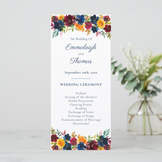 Bright Waterverf bloemenbruiloft Programmakaart (Staand voorkant)