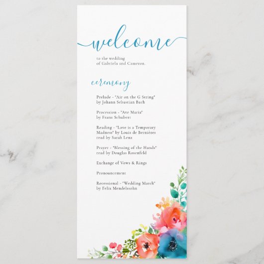 Bright Waterverf bloemenbruiloft Programmakaart (Voorkant)