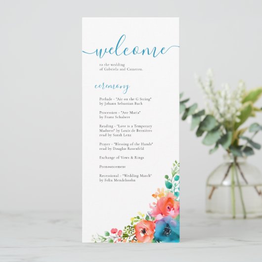 Bright Waterverf bloemenbruiloft Programmakaart (Staand voorkant)