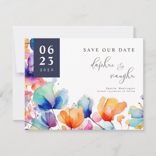 Bright Waterverf bloemenfoto bewaar de datum Save The Date (Voorkant)