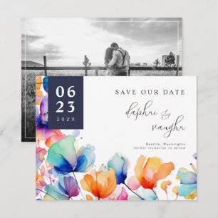 Bright Waterverf bloemenfoto bewaar de datum Save The Date