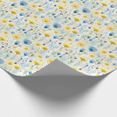 Bright Waterverf Bloemengeel en Blauw Botanisch Cadeaupapier (Hoek)