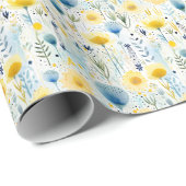 Bright Waterverf Bloemengeel en Blauw Botanisch Cadeaupapier (Rol Hoek)