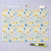 Bright Waterverf Bloemengeel en Blauw Botanisch Tissuepapier (Craft)