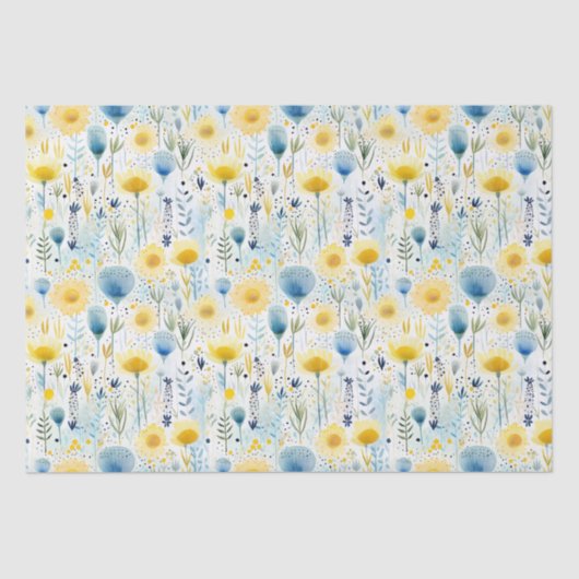 Bright Waterverf Bloemengeel en Blauw Botanisch Tissuepapier (Voorkant)