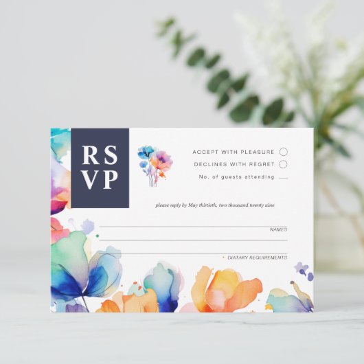 Bright Waterverf bruiloft RSVP Response Kaart (Staand voorkant)