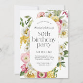 Bright Waterverf Floral 50ste verjaardagsfeestje Kaart (Voorkant)