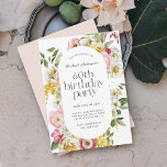 Bright Waterverf Floral 60ste verjaardagsfeestje Kaart<br><div class="desc">Een prachtig vrouwelijke verjaardagsfeestuitnodiging met een vrolijk waterverf bloemig lijst in felle kleuren van geel, roze, wit en groen maken deze pop met stijlvolle charme. Trendy type gezicht paringen bevatten een chique titel in lager hoesje lettertype in combinatie met moderne sans serif. De naam van de eregast wordt gespeld in...</div>