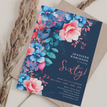 Bright Waterverf Floral 60th Birthday Navy