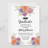 Bright Waterverf Floral Afstuderen Invitation Kaart (Voorkant)