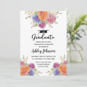 Bright Waterverf Floral Afstuderen Invitation Kaart (Staand voorkant)