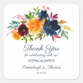 Bright Waterverf Floral Bedankt Favor Vierkante Sticker (Voorkant)