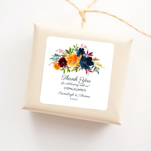 Bright Waterverf Floral Bedankt Favor Vierkante Sticker