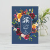 Bright Waterverf Floral Blue Save the Date Kaart (Staand voorkant)