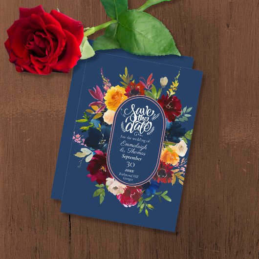 Bright Waterverf Floral Blue Save the Date Kaart