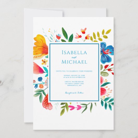 Bright Waterverf Floral bruiloft uitnodiging (Voorkant)