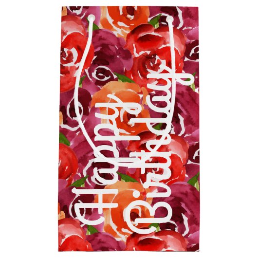 Bright Waterverf Floral Happy Birthday Klein Cadeauzakje (Voorkant)