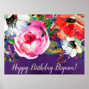 Bright Waterverf Floral Paarse Chic Party banner Poster
