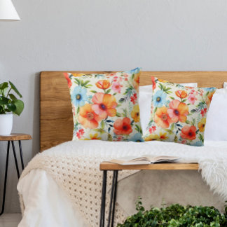 Bright Waterverf Floral Poppies Sierkussen
