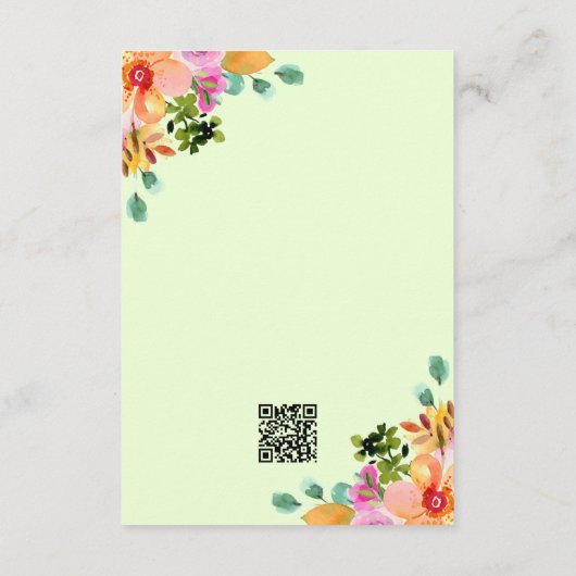 Bright Waterverf Floral QR Code Detail Bruiloft Informatiekaartje (Achterkant)