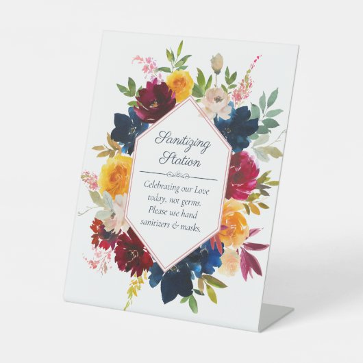 Bright Waterverf Floral Sanitizing Station Reclamebord Met Voetstuk (Voorkant)