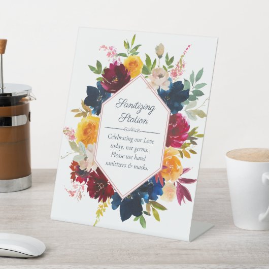 Bright Waterverf Floral Sanitizing Station Reclamebord Met Voetstuk (Insitu)