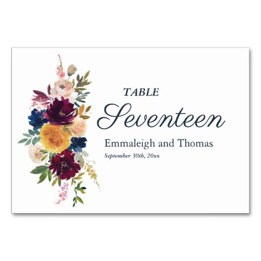 Bright Waterverf Floral Wedding Table Number Kaart (Voorkant)