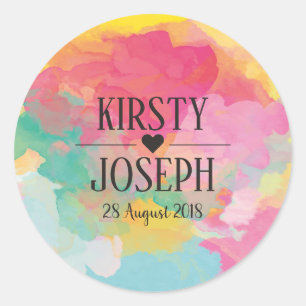 Bright waterverf Monogram Wedding Sticker