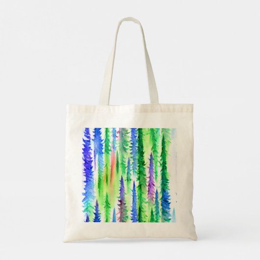 Bright Waterverf Pine Tree Canvas Tas (Achterkant)