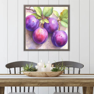 Bright Waterverf Pruimen Boerderij Fruit Keuken Canvas Afdruk