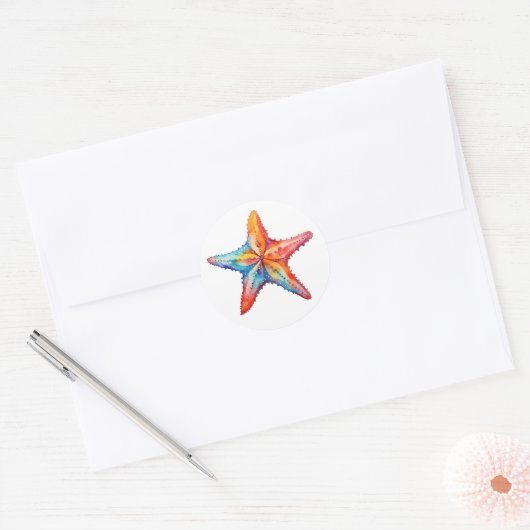 Bright Waterverf Starfish Coastal Beach Ronde Sticker (Envelop)