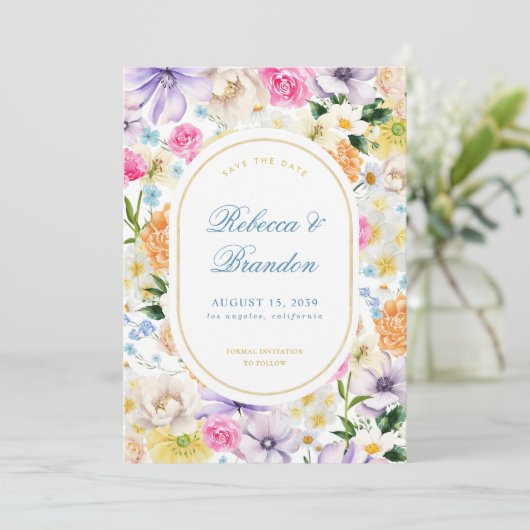 Bright Waterverf Tuin Bloemen Zomer Huwelijk Save The Date (Staand voorkant)