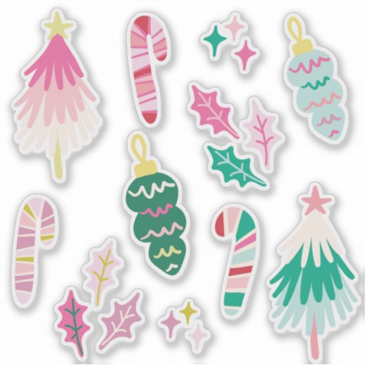 Bright Whimsical Christmas Illusrations Sticker (Voorkant)