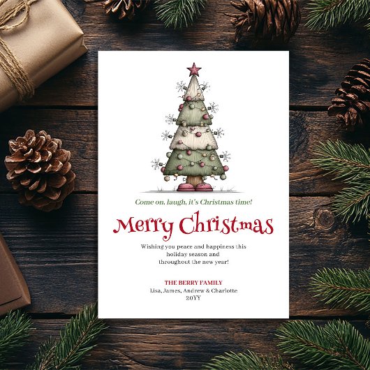 Bright Whimsical Christmas Tree Watercolor Card Feestdagenkaart