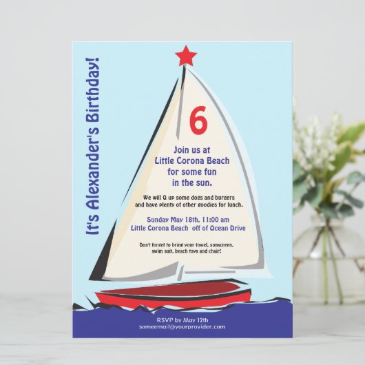 Bright Whimsical Sailboat Invitation Kaart (Staand voorkant)