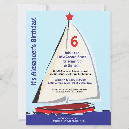 Bright Whimsical Sailboat Invitation Kaart (Voorkant)