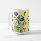 Bright Whimsical Wild Poppy & Butter Yellow Koffiemok (Voorkant links)