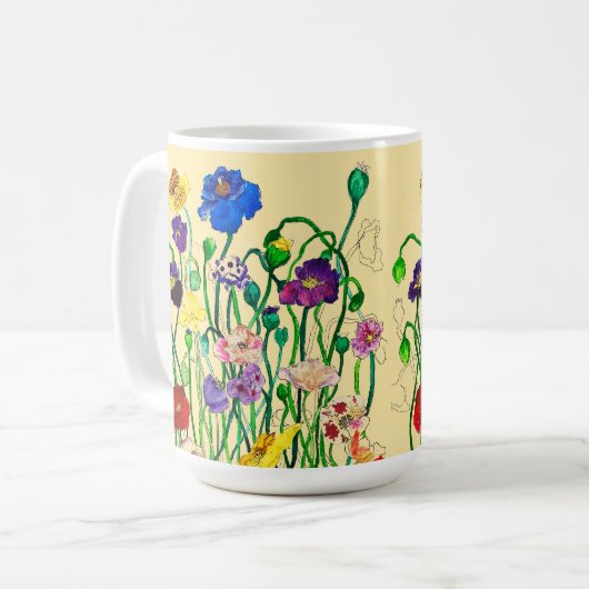 Bright Whimsical Wild Poppy & Butter Yellow Koffiemok (Voorkant links)