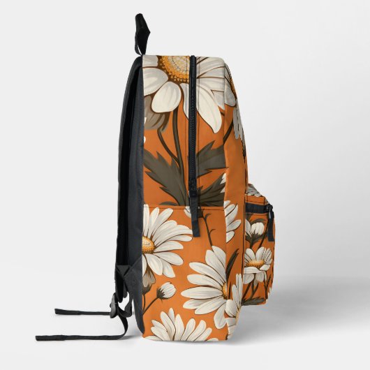 Bright White Daisy Floral in Sinaasappel Bedrukte Rugzak (Links)