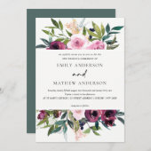 BRIGHT WHITH BURGUNDY FLORAL BUNCH WEDING KAART (Voorkant / Achterkant)