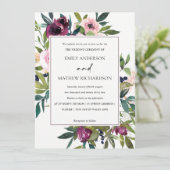 BRIGHT WHITH BURGUNDY FLORAL BUNCH WEDING KAART (Staand voorkant)