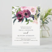 BRIGHT WHITH BURGUNDY FLORAL BUNCH WEDING KAART (Staand voorkant)