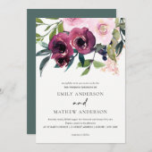 BRIGHT WHITH BURGUNDY FLORAL BUNCH WEDING KAART (Voorkant / Achterkant)