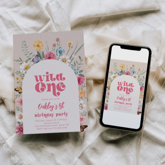 Bright Wild One Wildflower uitnodiging