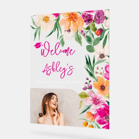 Bright wilde bloemen foto afstuderen welkom acryl bord (Hoek)