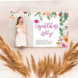 Bright wilde bloemen roze bloemig afstuderen gefel spandoek